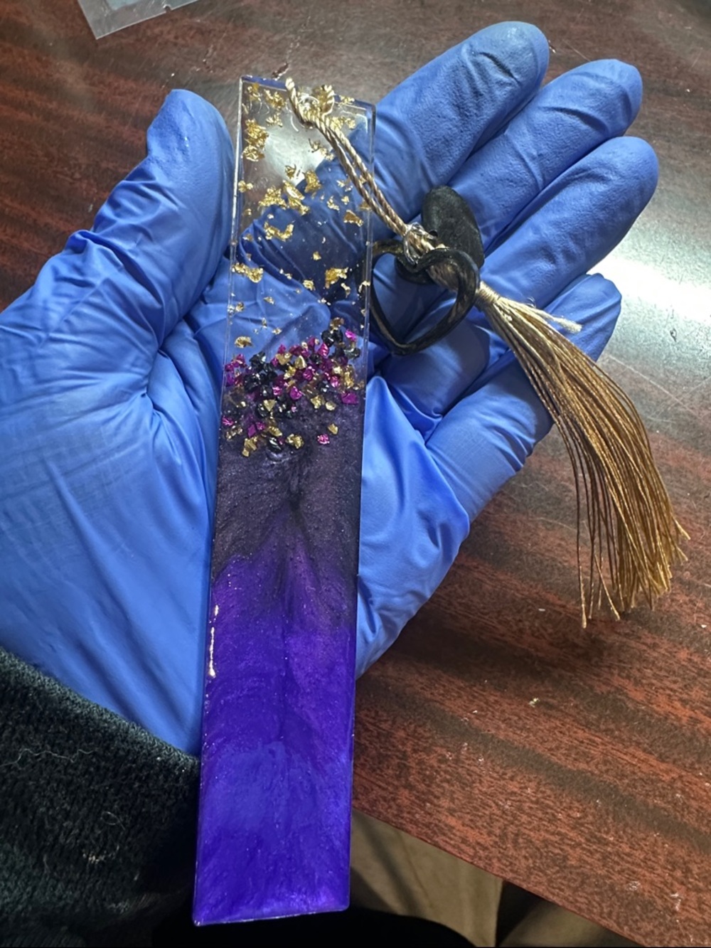 Handmade Purple Resin Bookmark with Gold Tassel - Picture 2 of 3
